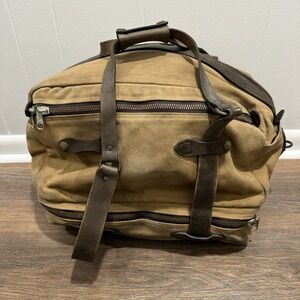 VTG Filson Rugged‎ Twill Duffle Bag Dark Tan Talon Era Leather FAIR